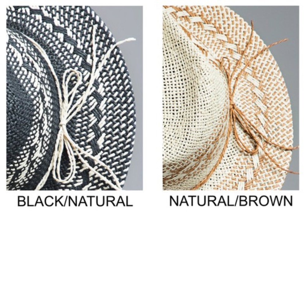 SOLD OUT Handmade Natural & Brown Woven Crisscross Panama Hat - Picture 5 of 5